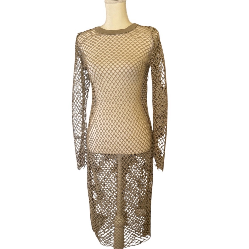 Almost Famous Open-Knit fishnet dress in Taupe